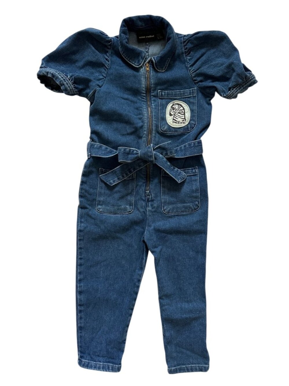 Mini Rodini Zebra Patch Belted Denim Jumpsuit Size 104/110